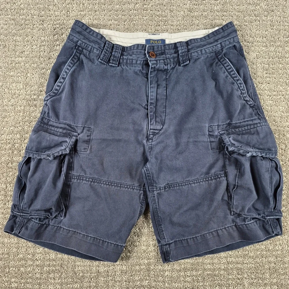 Polo Ralph Lauren Cargo Shorts Mens 32 Navy Blue Gellar Canvas Heavy Cotton